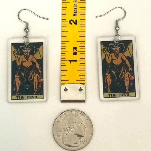 “The Devil” Tarot Card Handmade Drop Earrings - Picture 4 of 4